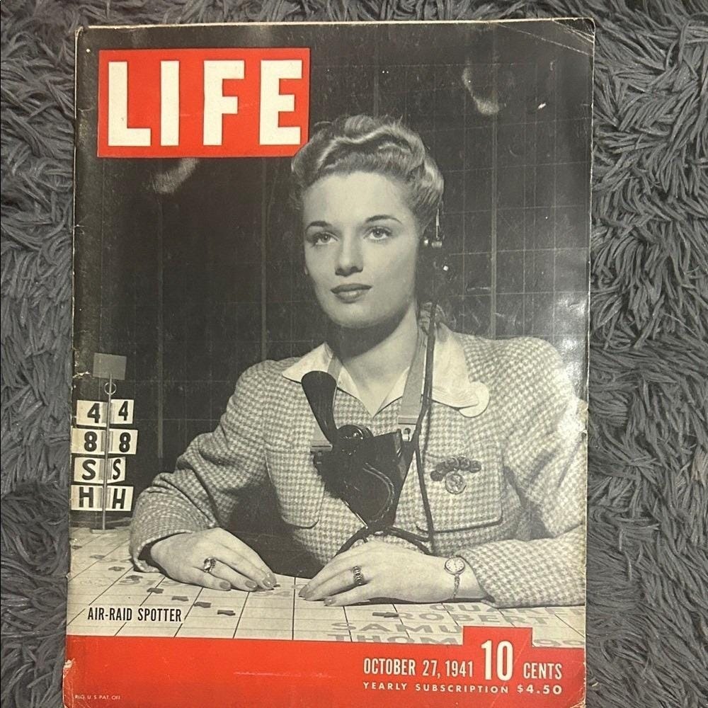 LIFE Magazine October 27 1941 Air-Raid Spotter Vintage WWII Era Collectible